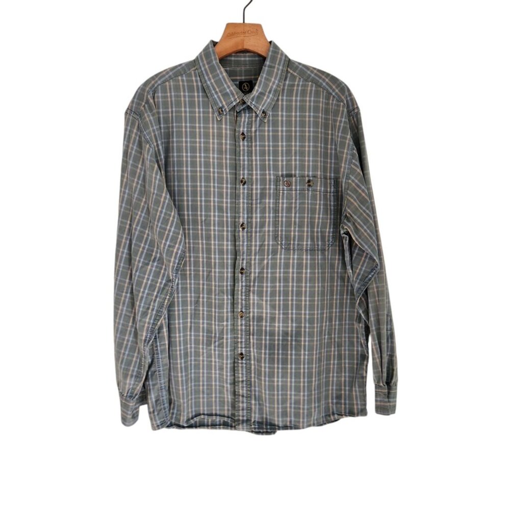 Aigle Shirt Button Up Long Sleeve‎ Blue Plaid Pocket Cowboy Western Mens Large